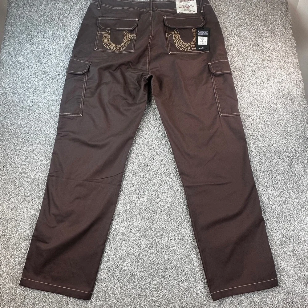 True Religion Cargo SN Pants Mens 36 Bracken Brown Stitch Streetwear NEW
